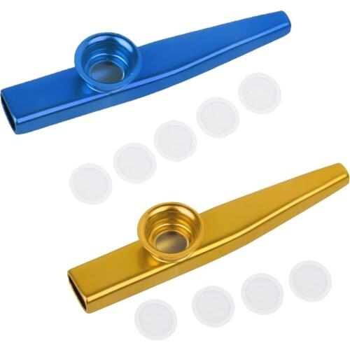 Pack of 2 Metal Kazoo Mouth Flute Golden Blue Kids Musical Instrument Gift