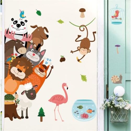 Cartoon Animals Party Wall Stickers for Bedroom Kids room Nursery Eco-Friendly Removable Vinyl Wall Decals Door Decoration
