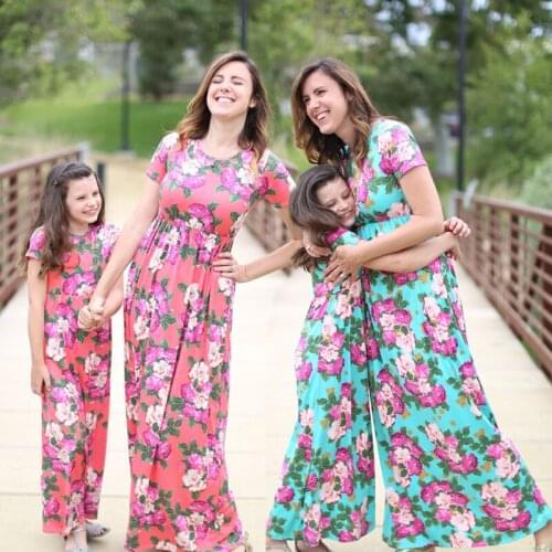 Family long dress clothes Mommy Daughter Matching flower Dress Mother and Daughter Stripe Maxi Dresses flower print Long Dress
