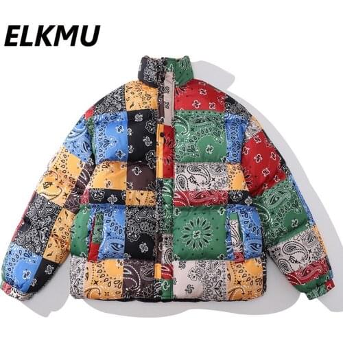 ELKMU Bandana Paisley Pattern Print Padded Jacket Men Warmth Coats Winter Parkas Streetwear Fashion Harajuku Parkas Male HM644