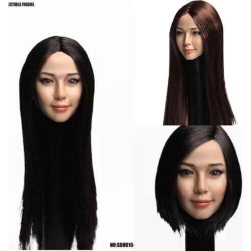 1/6 SDH010 Asian Female Beauty Head Sculpture Long Dark Hair Fit for 12 Inches Action Figure Body