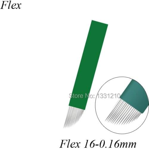 Microblading Tebori Agulhas 100pcs Microblading Needles Bevel Green 16 Pins Eyebrow Tattoo Needles Microblade