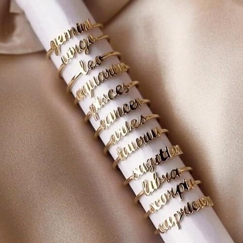 12 Constellation Rings For Women Letter Adjustable Zodiac Rings Gold Color Jewelry Gifts