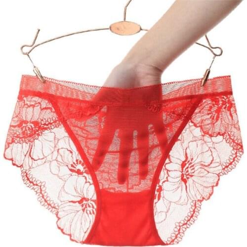 Women Sexy Panties Lace Thongs Ultra-thin Mesh Transparent Bragas Mujer Soft Briefs Plus Size Panty Underwear 1/2/3pcs