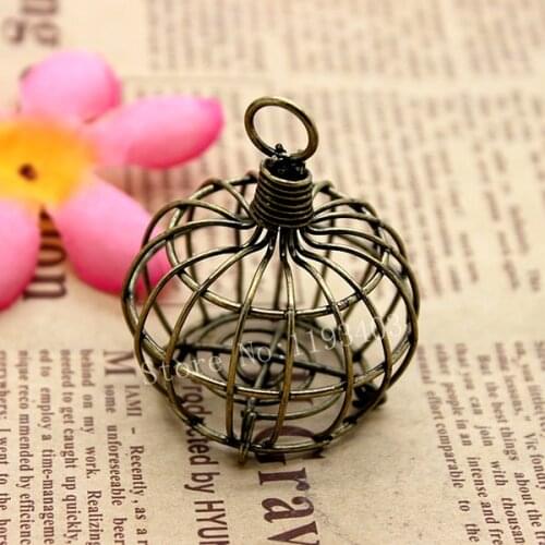 2 pcs Vintage Antique Bronze Hollow Bird Cage Handmade BirdCage Pendants- 40x46mm Handcaft DIY jewelry Findings