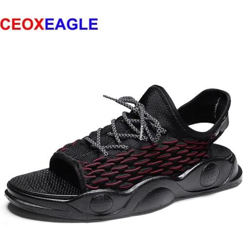 2019 New Summer Shoes Men Sandals Beach Slippers Flyknitting Men Sneakers Fashion Men Zuecos Sandalias Zapatos Hombre Size 39-44
