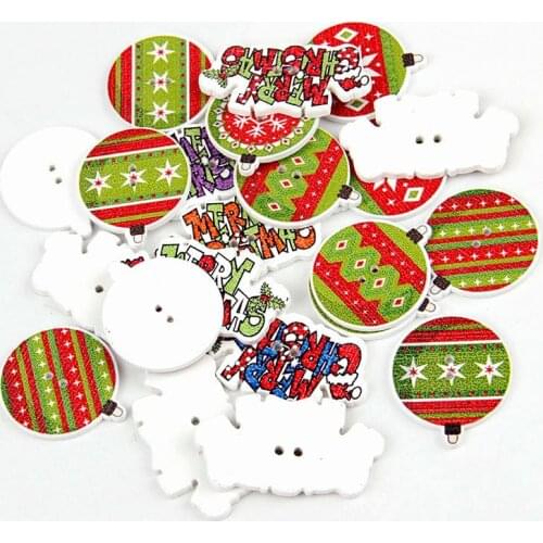Mixed 2 Holes 30/50pcs Merry Christmas Snowflake Mixed Wooden Christmas Wood DIY Sewing Buttons Scrapbooking For Child clothes