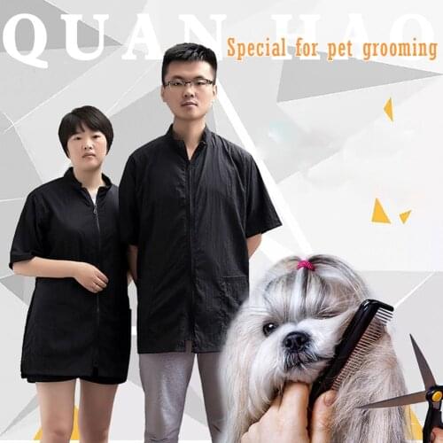 Anti-Static Pet Beautician Work Clothes Apron For Dog Cat Hairdressing Grooming Smock Clothes Pet Store Beauty Robe Dress Gown