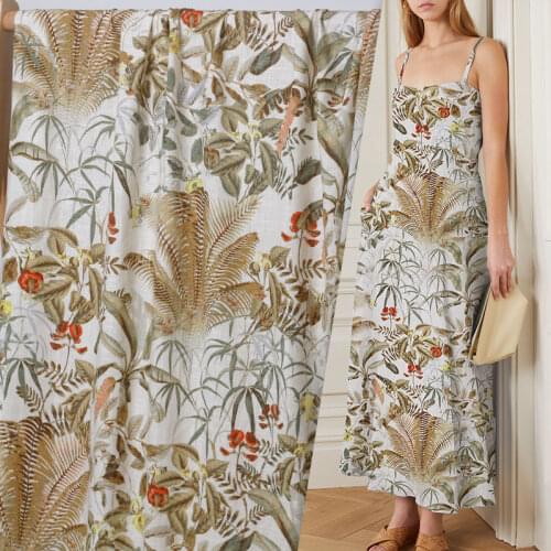 White waxberry Palm Leaves Printed Linen Flax Fabrics Garment Materials Spring Women Dress Sewing Tailor Cloth Freeshipping