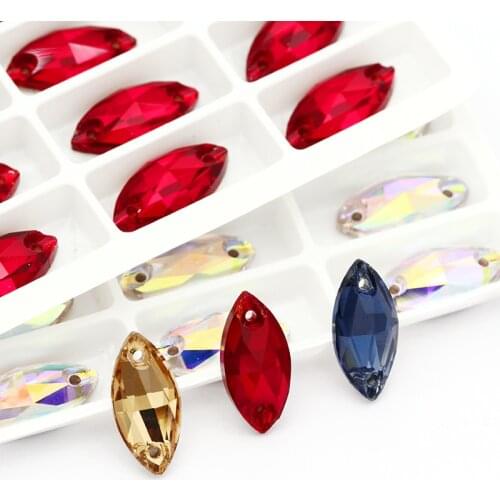 Shiny Sparkly Navette K9 Glass Sew on Rhinestones High Quality Strass Crystal Horse Eye Flat Back Buttons Sew on Clothing Crafts