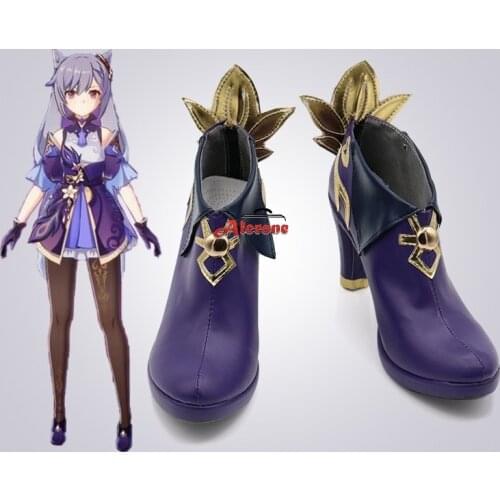 Genshin Impact Keqing Cosplay Boots High Heels Shoes Women Halloween Party Shoes