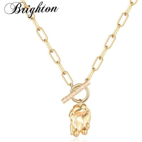 Brighton High Quality Irregular Zircon Geometric Pendant Necklace Metal Chain Choker For Woman Punk 2021 Jewelry Collares