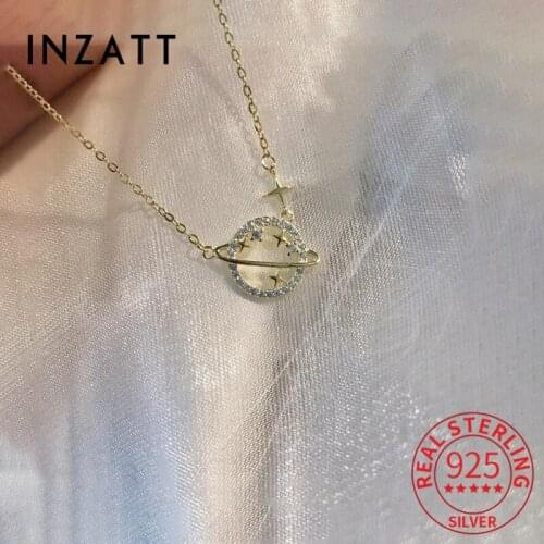 INZATT Real 925 Sterling Silver Zircon Star Cross Chain Chokers Necklace For Women Punk Fine 14k Gold Jewelry Drop Shipping