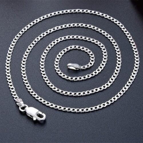 Lo Paulina 100% 925 Sterling Silver Flat Chain 2mm/3mm/4mm/5mm Width For man 40cm/45cm/50cm Chain Necklace LP0323