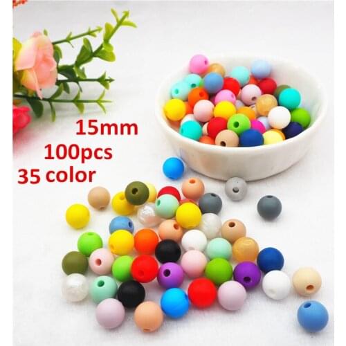 Chengkai 100pcs 15mm Silicone Teether Beads DIY Baby Pacifier Dummy Chewing Nursing Jewelry Sensory Toy BPA Free Teething Beads