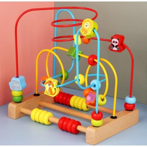 Montessori Toy Wooden Toy Three Line Animal Beaded Hand Eye Coordination Grasping Exercise Building Block Puzzle Birthday Gift