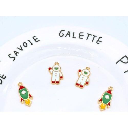 10pcs/pack Astronaut Rocket Enamel Charms Metal Golden Pendants Earring DIY Fashion Jewelry Accessories