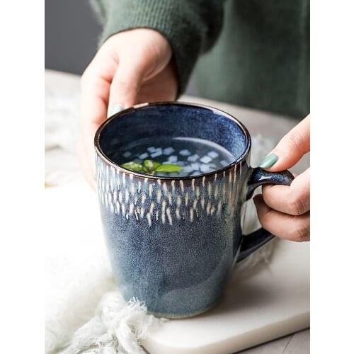 European retro blue mug creative cup household ceramic water cup 450ML