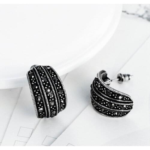 Classic Simple Style Black Zircon Stud Earrings Trendy Mens and Womens Casual Prom Jewelry