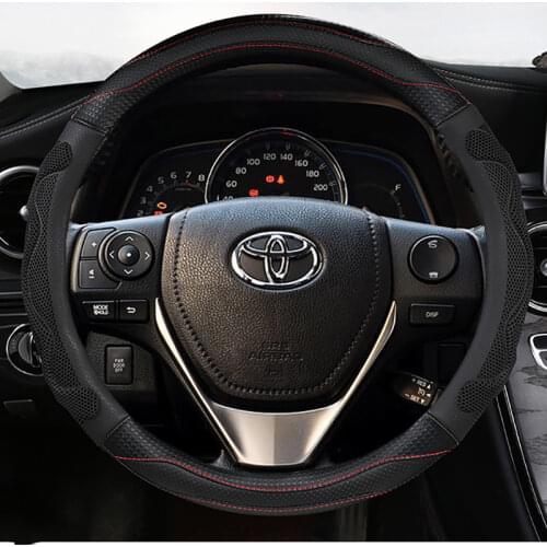 Leather Car Steering Wheel Cover 15 inch/38cm for Toyota Camry Corolla Harrier Fortuner Yaris CHR Vios Prius Alphard