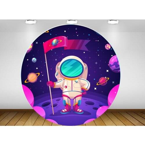 Circle background Astronaut space themed round Backdrop kids birthday Party event decor table cover fabric vinyl YY-334