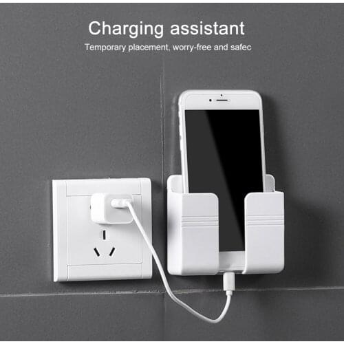 Mobile Phone Wall Charging Mounted Organizer Storage Box Remote Control Multifunction Holder Stand Plug Wall Holder