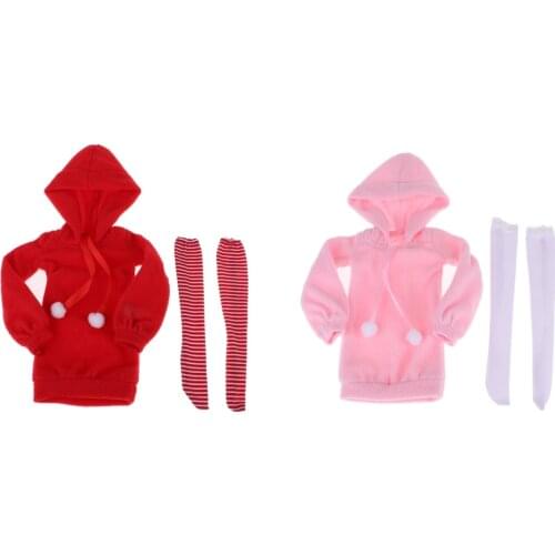 Fashion Hoodie Sweatshirt Dress with Stockings Suit for 1/3 BJD 60cm Dolls Accessories