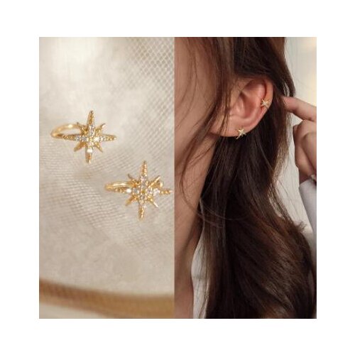 Fashion Gold Leaf Clip Earring For Women Without Piercing Puck Rock Vintage Crystal Star Ear Cuff Girls Trendy Jewelry Gifts
