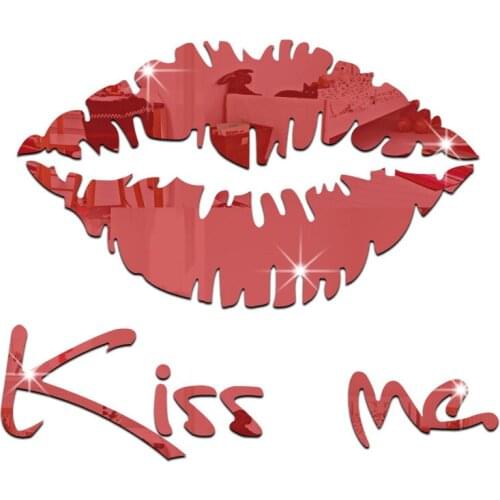 Kiss Me Lip Pattern Mirror Wall Sticker Acrylic Kissing Lips Mural Mirror Surface 3D Wall Sticker Removable Art Background Decal