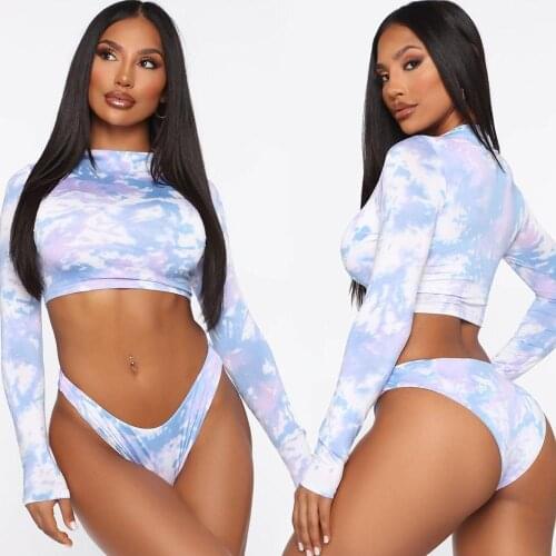 New Arrivals Sexy 2 Piece Sets Womens Outfits Crop Tops Stand Pullover Collar Long Sleeve Printed Piece Sets Clothing Women 2020