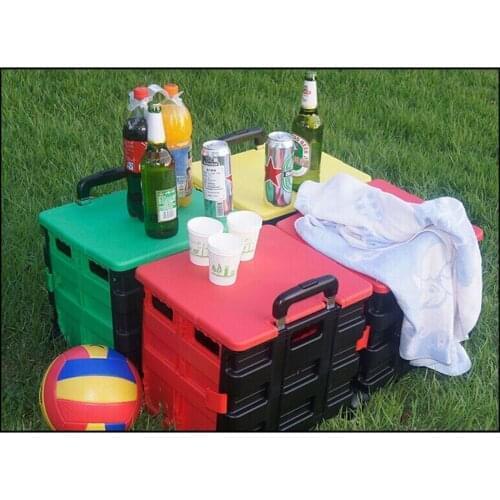 Portable Plastic Folding Craft Trolley Shopping Cart Storage Box Collapsible