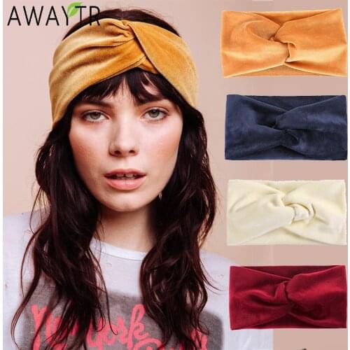 AWAYTR Women Headband Wire Hair Tie Wide Knot Velvet Hairband Female Hair Bands Elastic For Hair Women Headwrap Hair Accessories