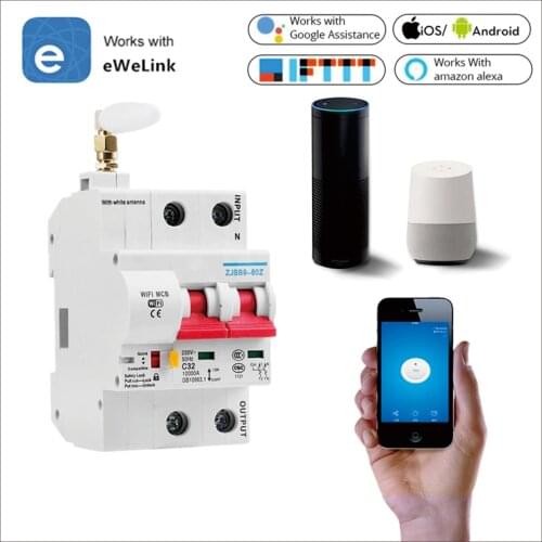 EWeLInk 2P Remote Control WiFi Circuit Breaker Overload Protection Compatible with Alexa and Google Home Smart Home MCB