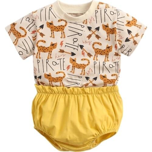 Sanlutoz Cartoon Baby Girls Clothes Sets Infants Short Sleeve Tops + Shorts Newborn Cute Clothing
