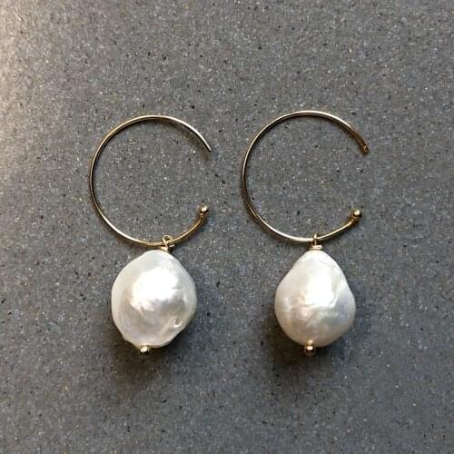 Lii Ji Boho Baroque Pearl Hoop Earrings 14K Goldfilled Elegant Earrings Women Jewelry Mothers Gift