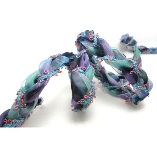15mm Blue and Purple Hand Braided Polyester Chiffon Ribbon Trim|Floral Picot Edge Braid|Headband Ribbon|Hair Accessories