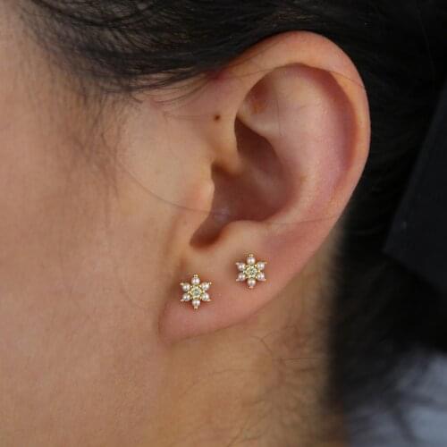 2021 Spring Korean Shiny Cz Flower Stud Earrings 925 Sterling Silver Trendy Stud Earrings Dainty Jewelry For Women Wedding Gift