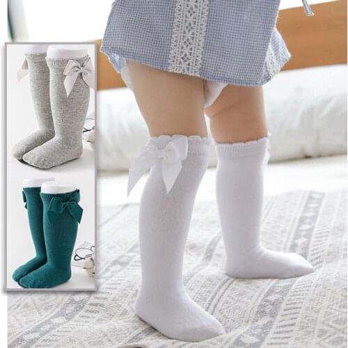 Kids Girls Bowknot Stockings Baby Solid White Cotton Knee High Warm Tights for Infant Newborns Pantyhose Clothes Collant sock