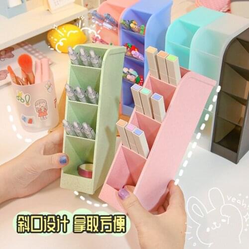 Korean Candy Color Oblique Pen Holder Simple Stationery Storage Box Cute Desk Organizer Sweet Girl Style Student Gift