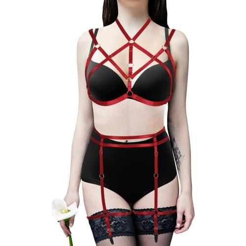 Goth Rave Wear Sexy Womens Underwear Punk Harness Belt Erotic Lingerie Body Stocking Garter Suspenders Bralette Harness Fashion