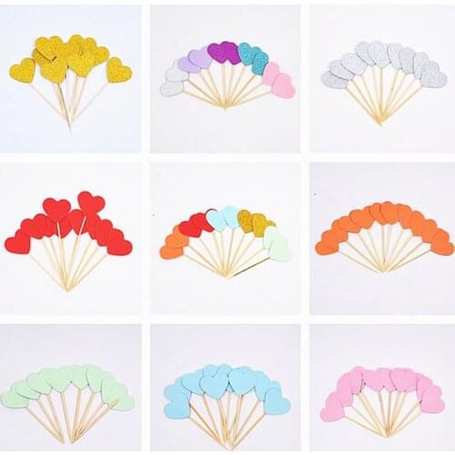 10pcs Love Heart Cupcake Topper Colored Glitter Paper Cake Topper For Valentines Day Wedding Party Cake Decorations Baby Shower