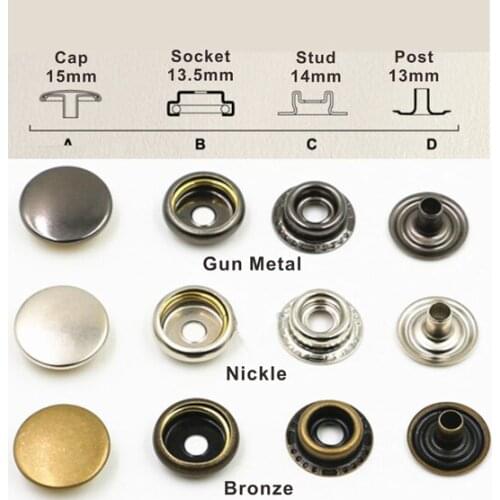 100sets Metal snap buttons 15mm part brass metal button snap button snap fastener press stud buttons FP-405#201