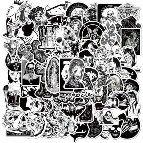 100Pcs Black and White Gothic style Girl and Skull Stickers Graffiti Sticker for Skateboard Laptop Luggage Car Decal Sticker Toy