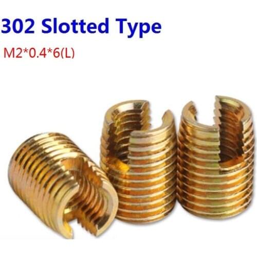 100pcs/Lot Steel Zinc Plated M2 Self Tapping Thread Inserts 302 Slotted Type insert Bushing Screws M2*0.4*6(L)