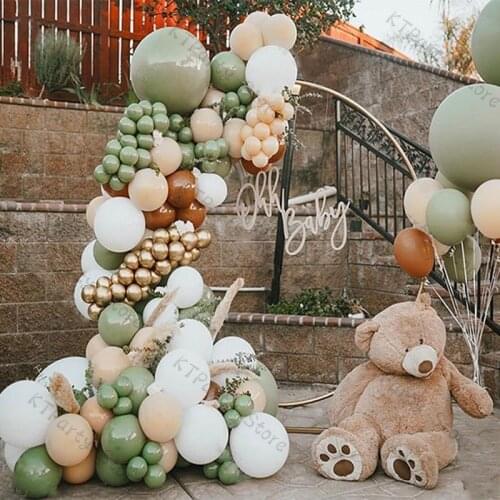 154pcs Dusty Green Balloons Garland Arch Wedding Decoration Blush Nude Cocoa White Balloon Engagement Party Baby Shower Decor