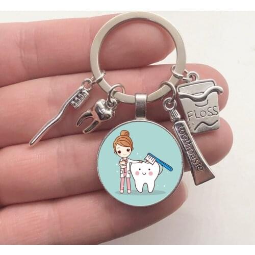 2021 new dentist dental glass keychain dental assistant gift dental care keychain