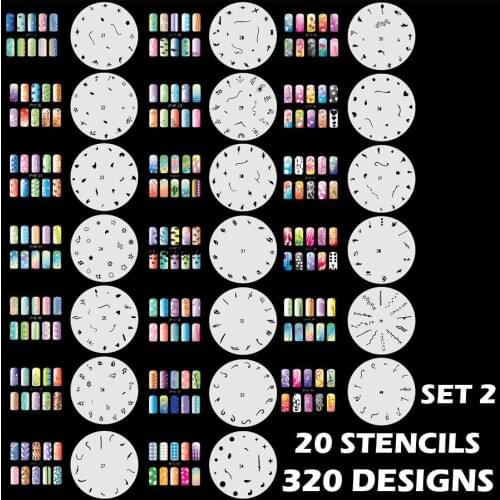 320 DESIGNS Airbrush Nail Art STENCIL Template Kit Paint stamp tool stamping plate image manicure plates Paint 20 Sheets /lot