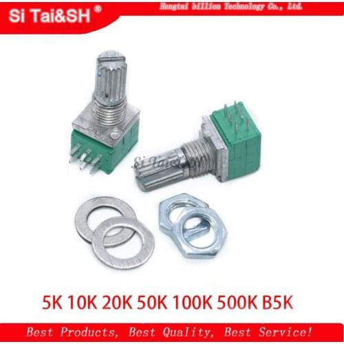 5pcs RK097G 5K 10K 20K 50K 100K 500K B5K with a switch audio 6pin shaft 15mm amplifier sealing potentiometer