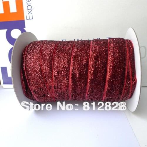 50 Yards 1'' 25mm #10 Wine Red Burgudy Glitter Metallic Velvet Ribbon Free Shipping