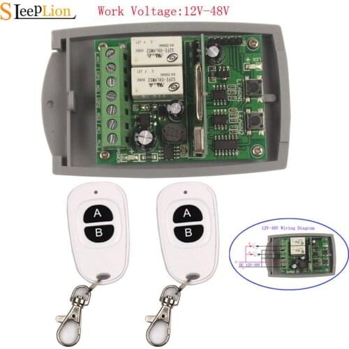 Sleeplion 12V-48V 2CH Wireless Remote Control Lighting ON OFF Transmitter Receiver 2CH 24V 36 Relay Switch Home Garage Door/lamp